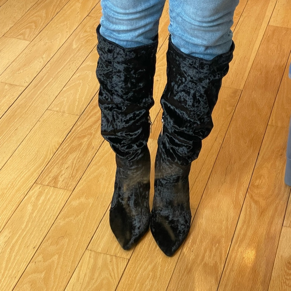 Black Velvet Knee-High Boots